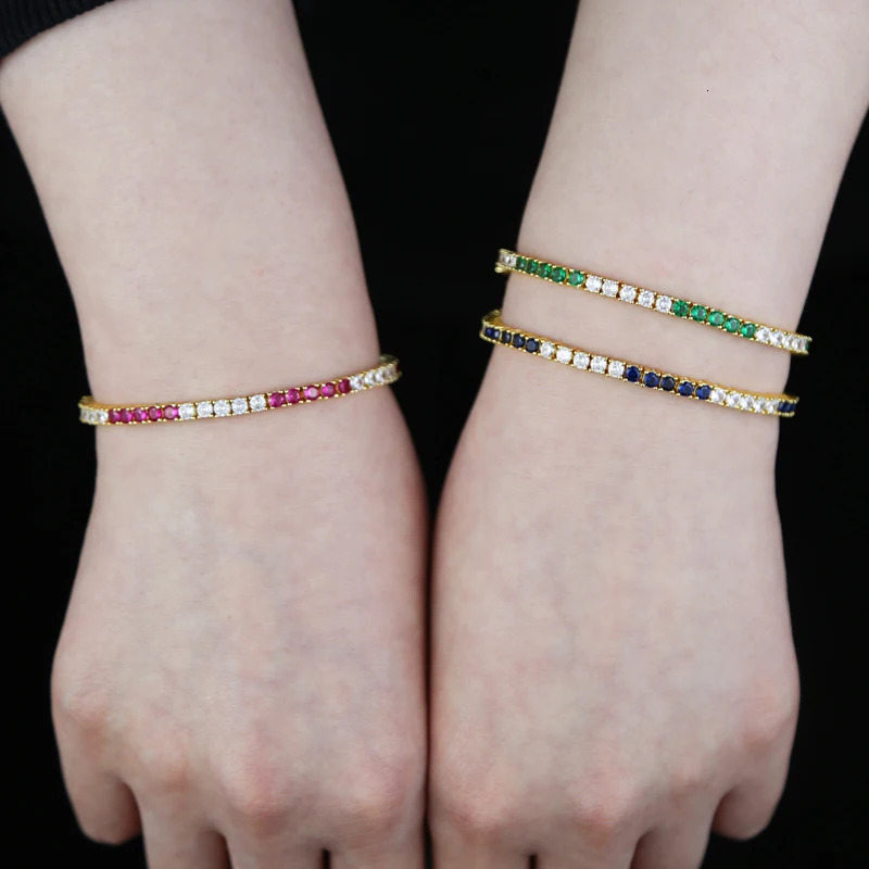 Arrived Fashion Women Jewelry Gold Color High Quality 5A Cubic Zirconia Colorful CZ Tennis Chain Bracelet 250717