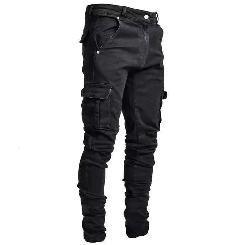 New Mens High Street Slim Fit Stretch Jeans Fashion Multi Pocket Cargo Denim Pants Elastic Jogging Hip Hop Trousers Plus Size X250718