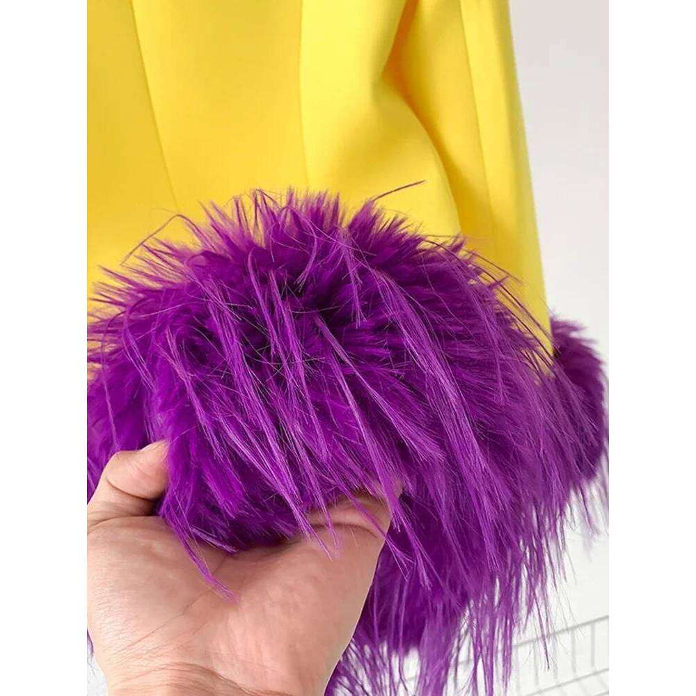 HIGH STREET Newest 2023 Stylish Designer Jacket Women's Single Button Feather Embellished Blazer