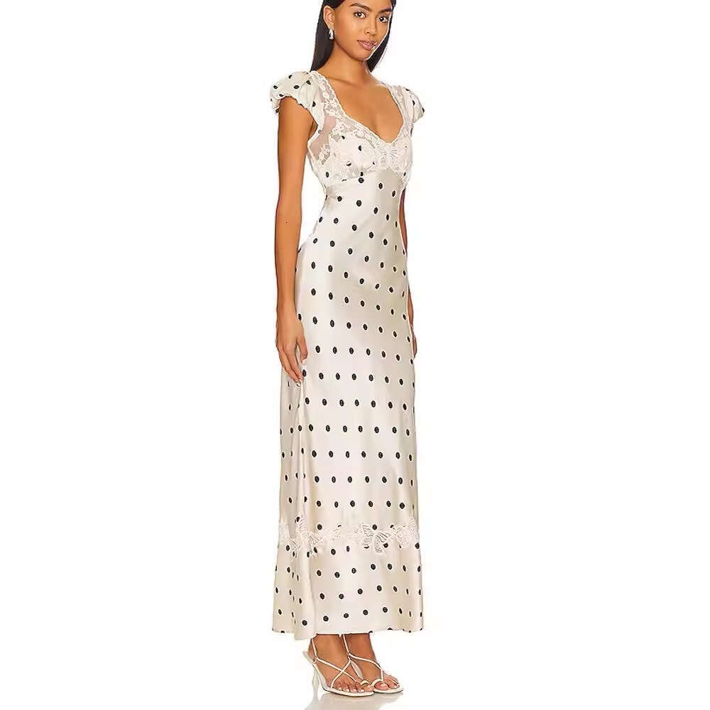 Birthday Yu Shuxin French Satin Polka Dot Fairy Temperament Sexy Backless Beach Print Long Dress B5