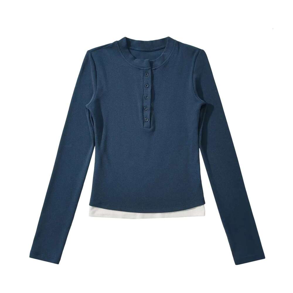 American Style Spicy Girl Fake Two-Piece Long Sleeve T-Shirt For Women, Autumn New Design Slim Fit Base Shirt Short Top B5 g5