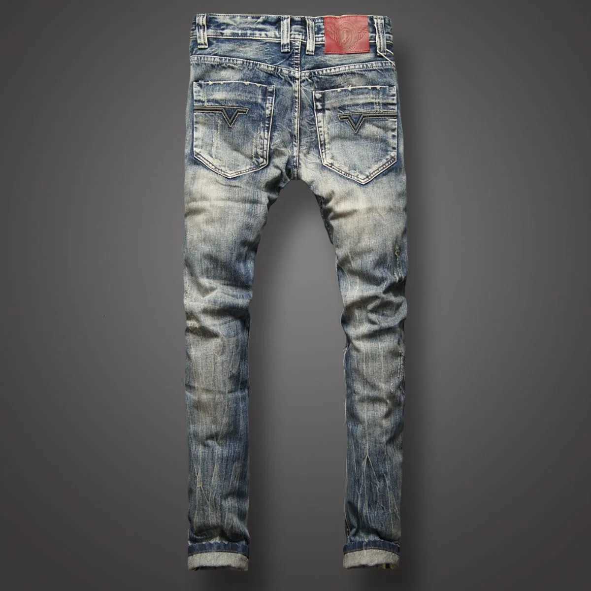 2023 Spring and Autumn New Fashion Casual Solid Color Vintage Ripped Jeans Mens Slim Comfortable Elastic High-Quality Jeans X2507181