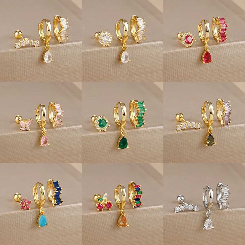 3pcs Fashion Stainless Steel Water Drop Earrings Set For Women Geometric Round Pendant Cartilage Piercing Jewelry Accessories X2507181