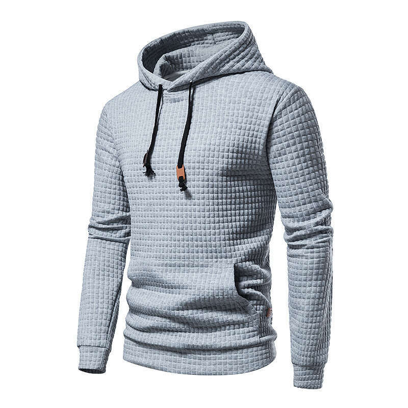 New European Size Casual Pullover Jacquard Sweatshirt Men's Plaid Quilted Cotton Hoodie B5