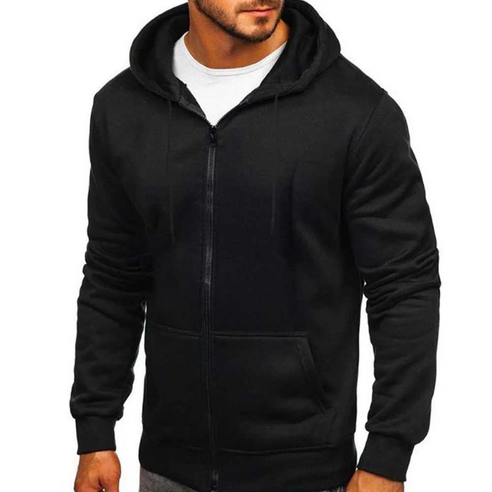 Mens Hoodie Solid Color Basic Hooded Jacket Cardigan Sweatshirt Spring Autumn Casual Men Streetwear Tracksuit XJ250714
