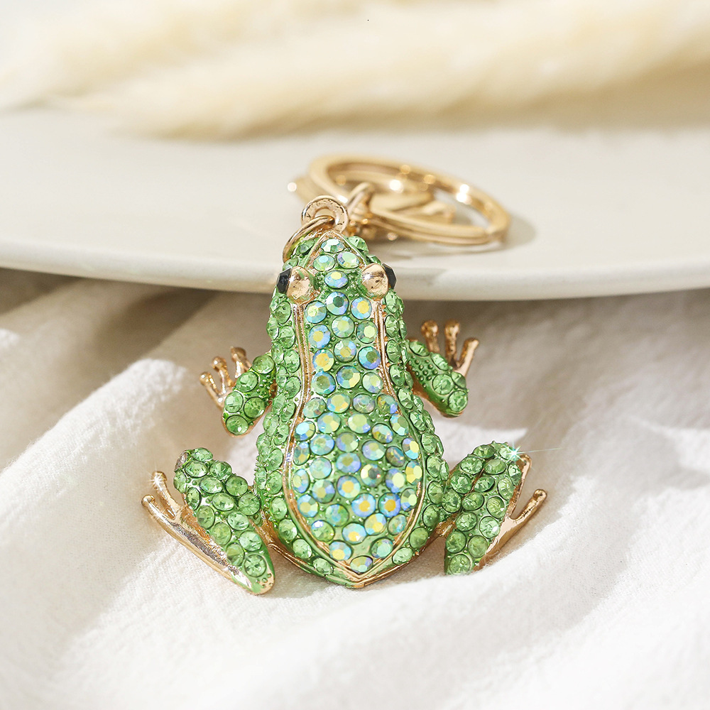 Diamond-inlaid Frog Bag Charms Cute Cartoon Metal Keychain Ornament Women's Bag Accessories Car Cute Pet Decoration
