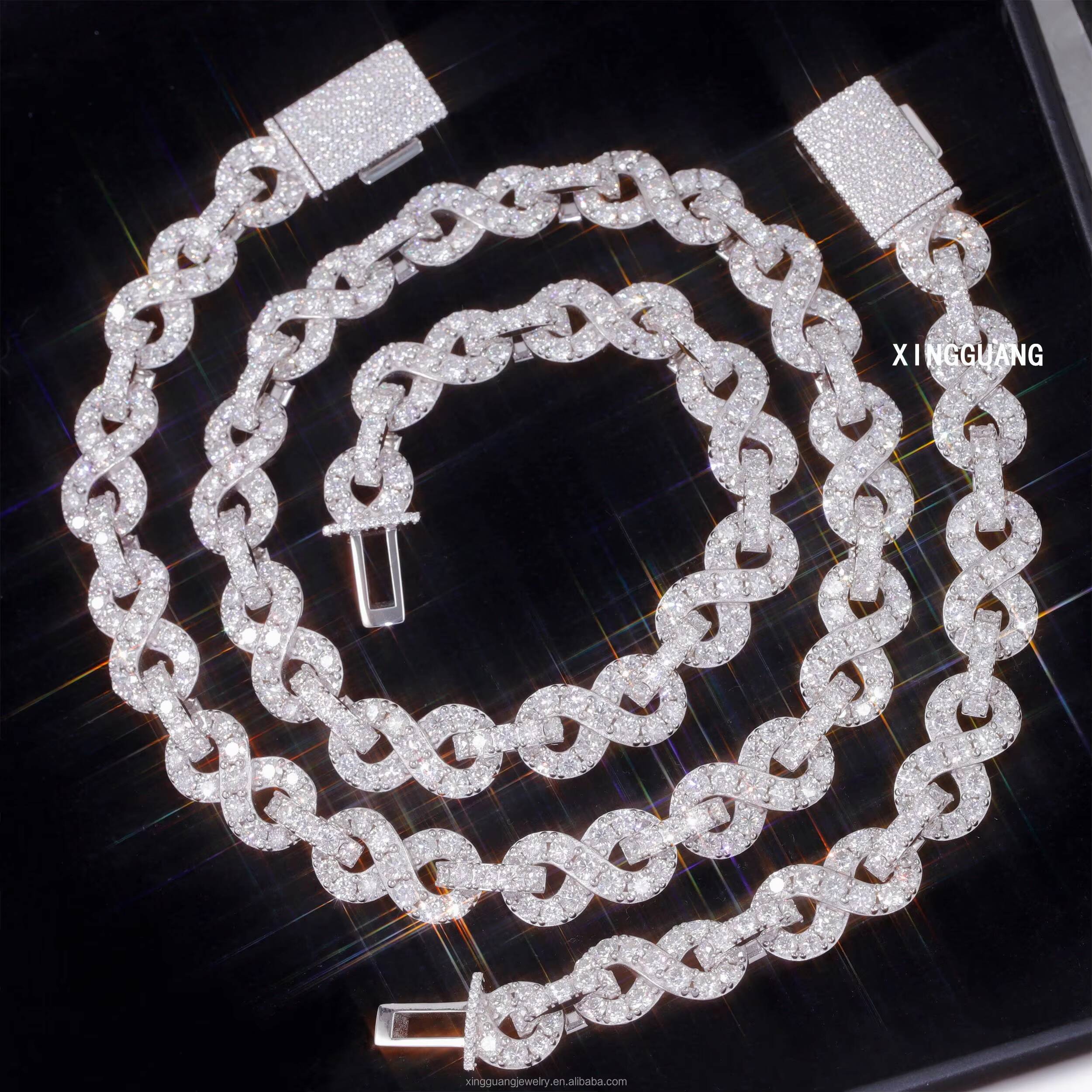 NEW Fashion 18k Gold Plated 13mm Hip Hop VVS Moissanite Diamond 925 Sterling Silver Cuban Link Chain Come with GRA Certificate