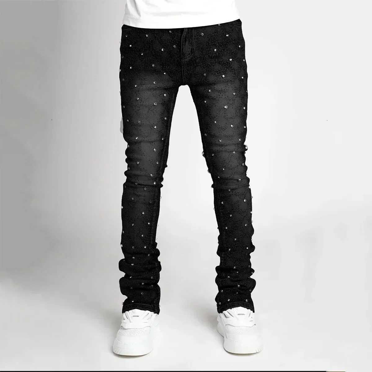 Mens Jeans Fashion Straight Stretch Pearl Denim Laminated Pants for Men X2507181