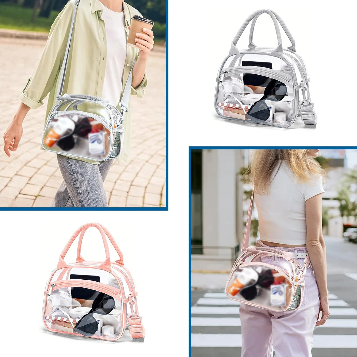 Transparent lunch bag transparent bag with adjustable shoulder straps transparent lunch bag for women and men-zmt 250714