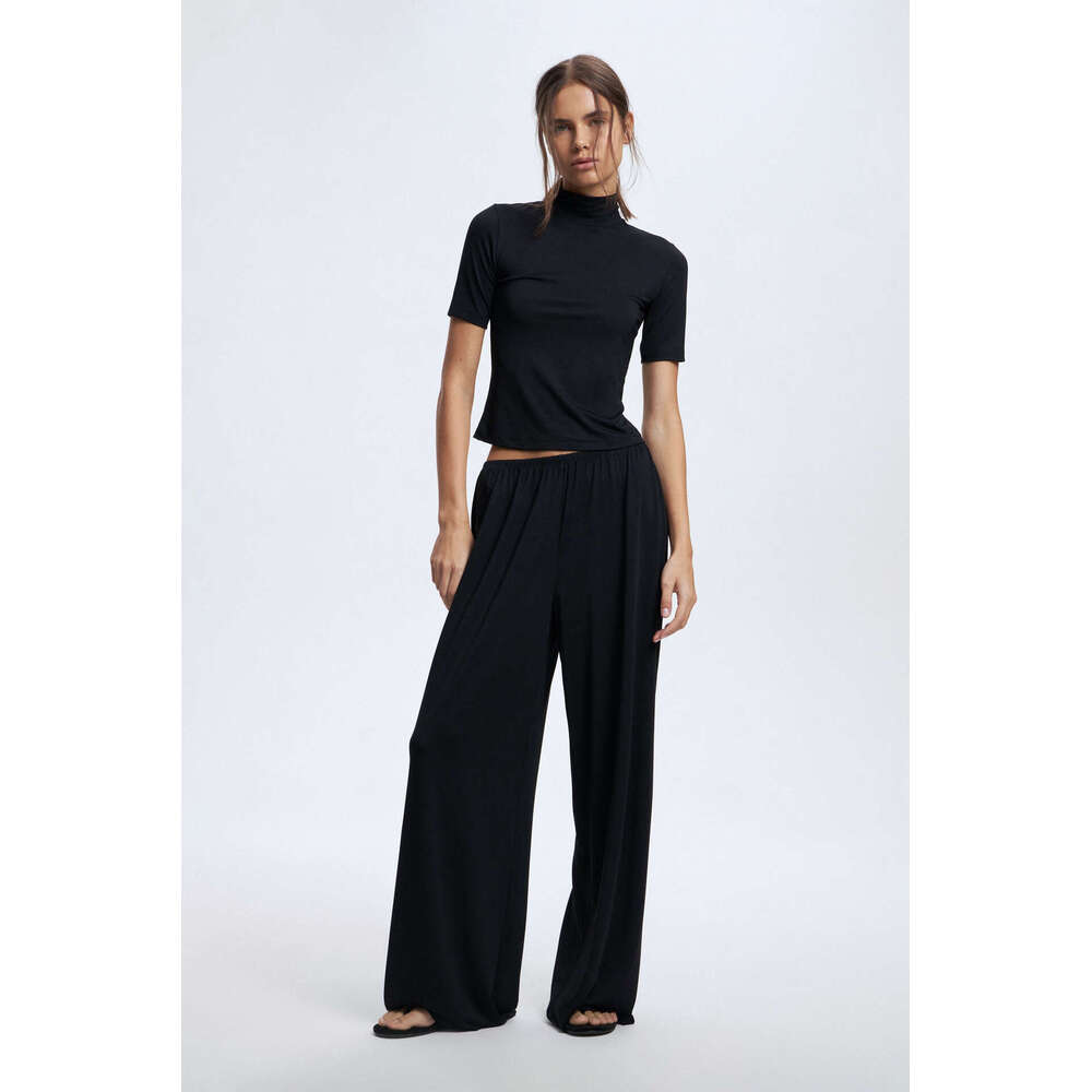 Spring Summer New Modal Suit For Women Soft Comfortable Round Neck Short Sleeve Top + Cuffed Pants B5