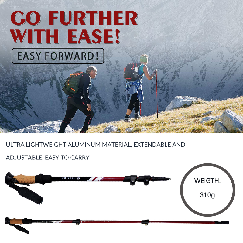 OKHEALING Aluminum Alloy Trekking Poles Telescoping Lightweight Walking Cane Portable Walking Stick with Rubber Handle for Off-road, Camping, Backpack