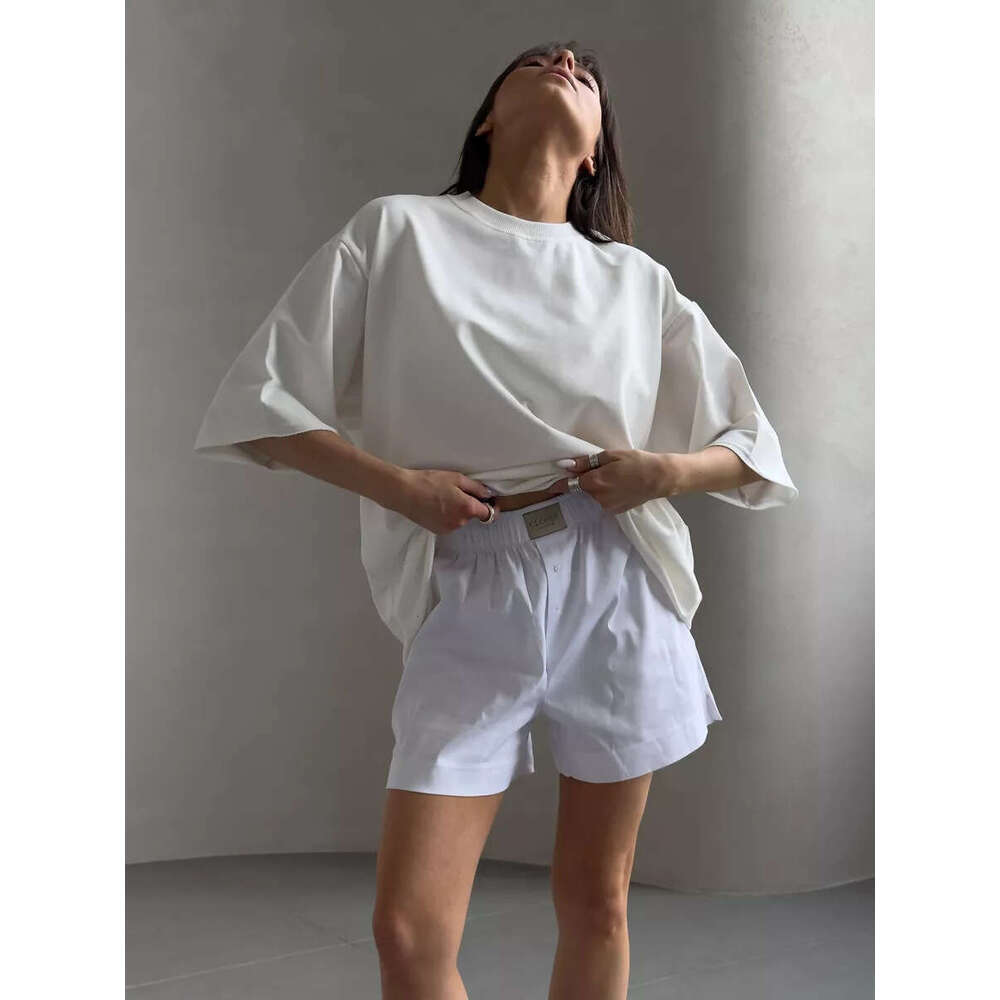 Pure Cotton T-Shirt For Women, Frayed Crew Neck, Terry Cloth, Short Sleeve, Loose Basic Top B5