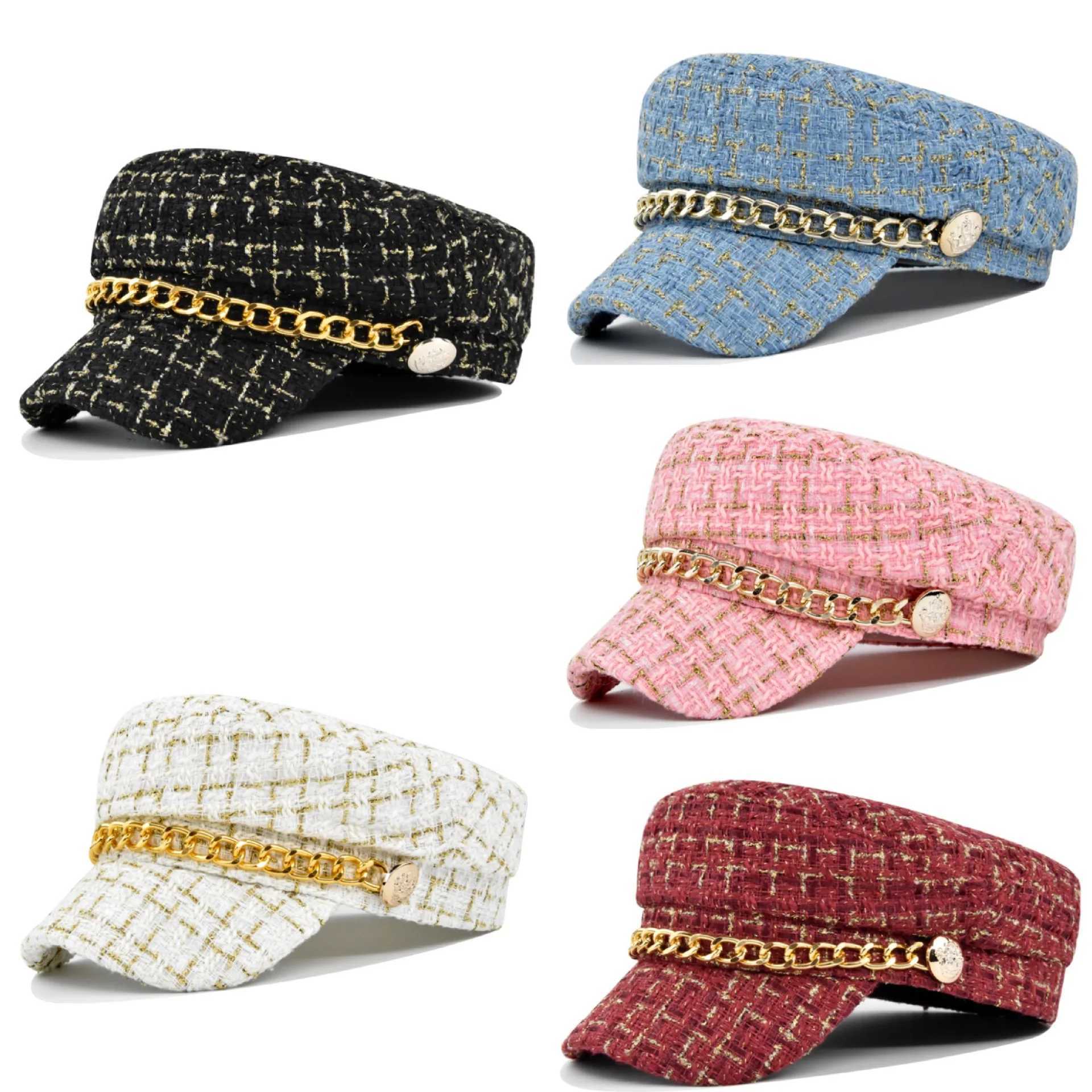 Spring and Autumn Beret Childrens Xiaoxiang Wind Hat Korean Edition Trendy Style Octagonal Hat New Chain Retro Hat L250718