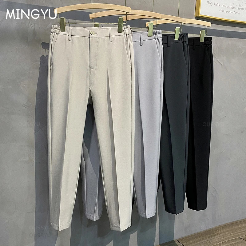 Pantaloni Da Uomo In Primavera Estate Abito Pant Slimt Work Work Elastic Waist …