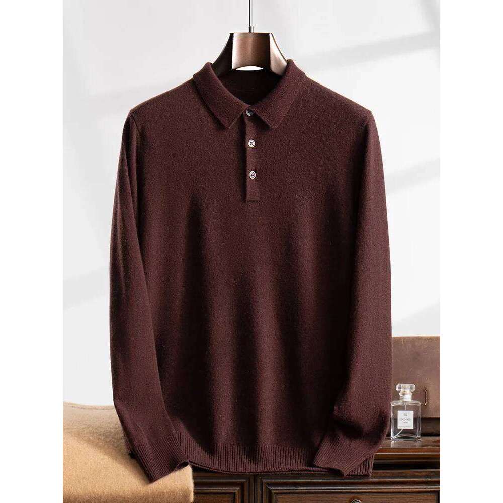 High Quality Men 100% Cashmere Sweater Autumn Winter Long Sleeve Polo Pullover Smart Casual Knitwear Soft Warm Clothing Tops New