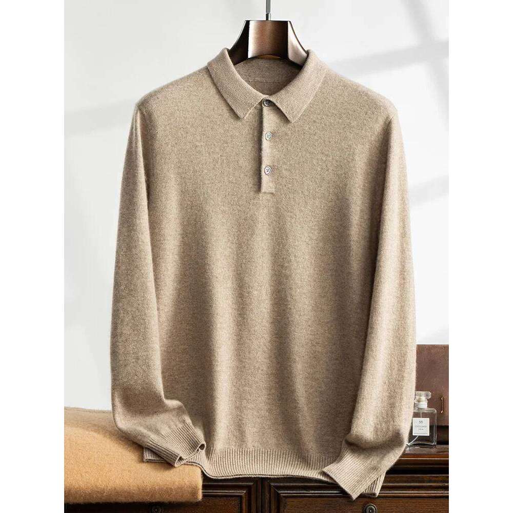 High Quality Men 100% Cashmere Sweater Autumn Winter Long Sleeve Polo Pullover Smart Casual Knitwear Soft Warm Clothing Tops New