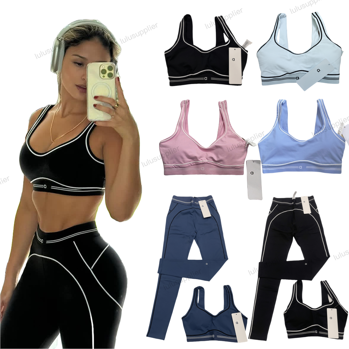 Yoga Set Sports Heart Throb Bra+Leggings High End White Striped Low Back Dance Yoga Outfits Summer alosetliness Women clothes set