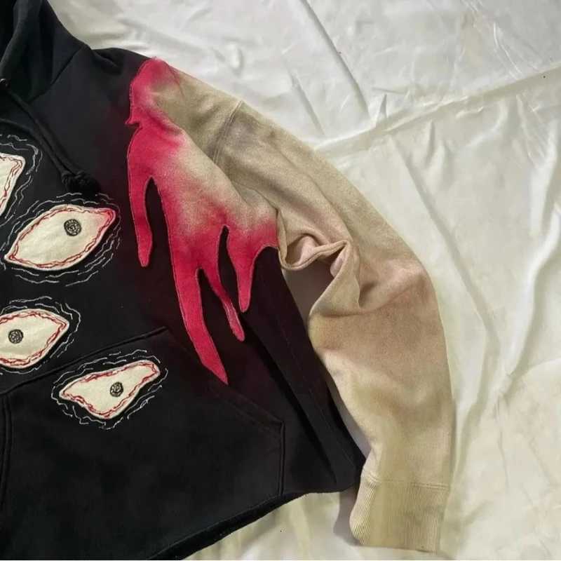 2024 Y2K Retro American Street New Dark Gothic Harajuku Eye Embroidered Loose Hoodie Hoodie X250718