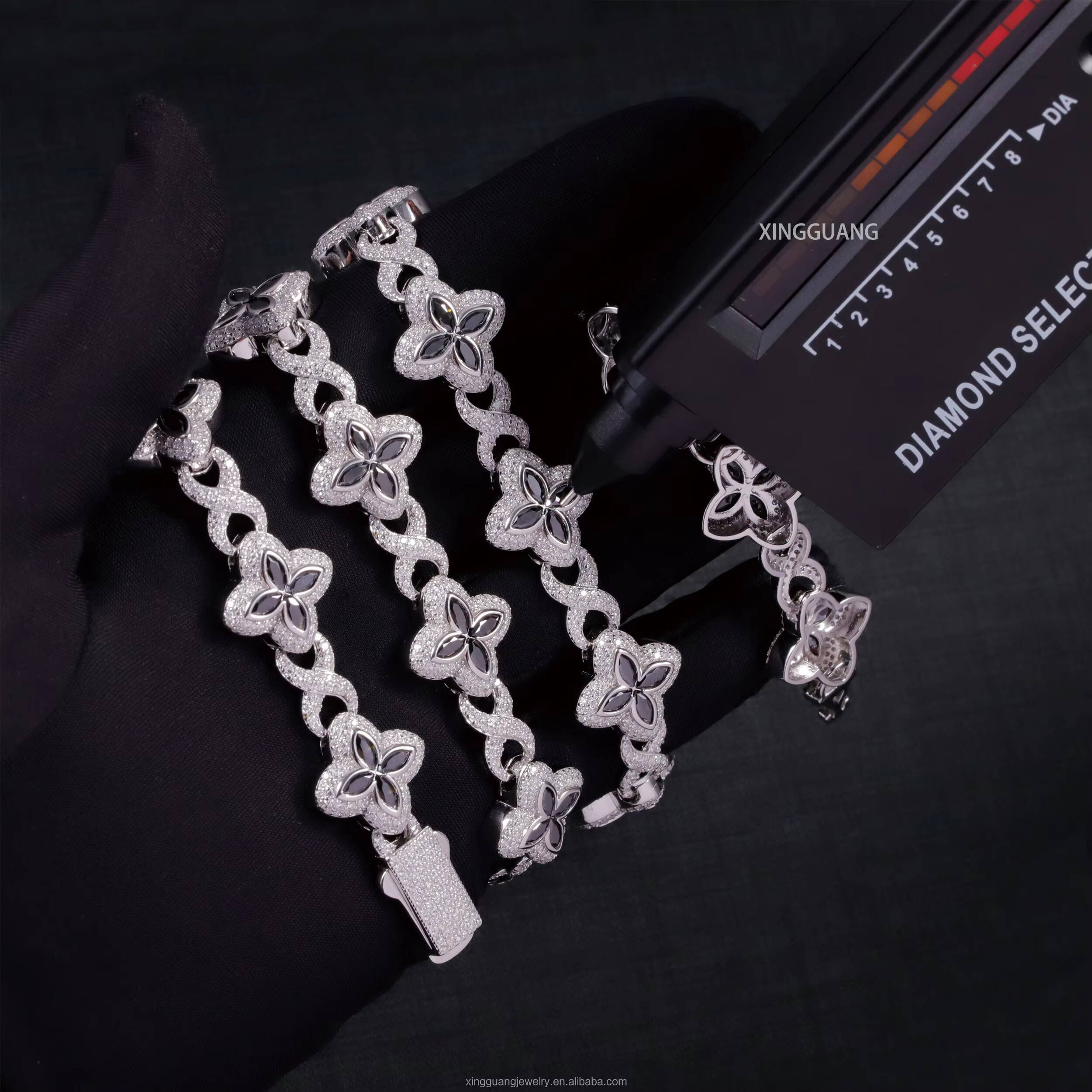 Fashion Black Diamond Marquise Cut Moissanite Clover Charms Infinity Cuban Links 925 Sterling Silver Cuban Link Chain Jewelry