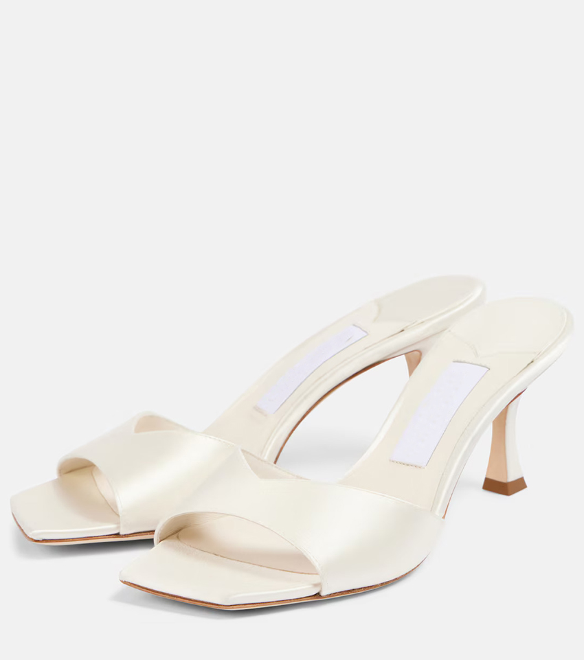 Fashion Women Sandals Pantoletten Skye 70 Aus Satin High Heels Italy Classic Peep Toes Slingback White Satins Mule Designer High End Hotel Lazy Person Sandal EU 35-43