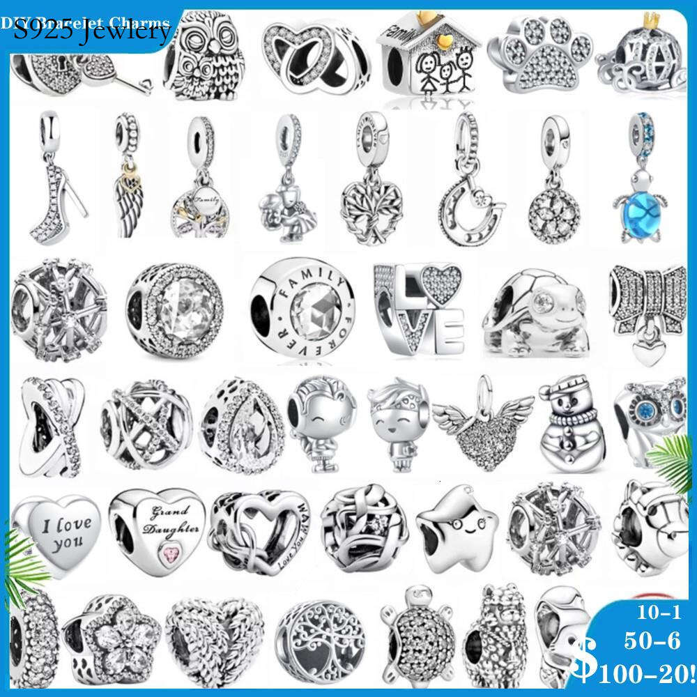 S925 Sterling silver beads charms for charm bracelets designer for women Feather Family Tree Snowflakes Boy Dangle