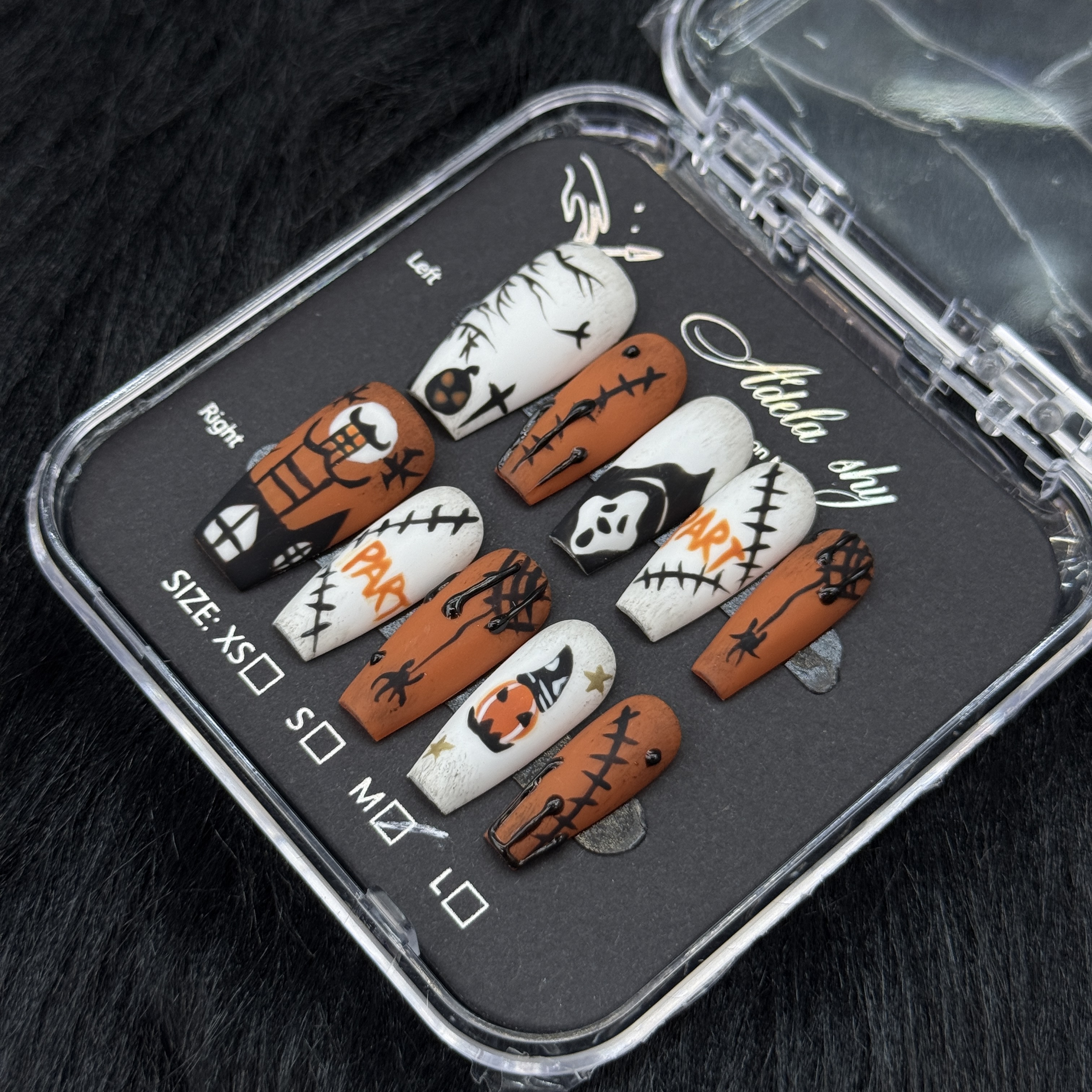 10Pcs Halloween - themed Press - on Nails with Spooky Patterns