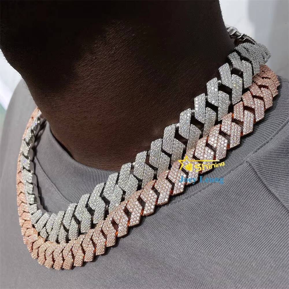 Rappers Jewelry Gold Plated 925 Silver 3 Rows 14MM 15MM 18MM 20MM Moissanite Diamond Iced Out Cuban Link Chain Hip Hop Necklace