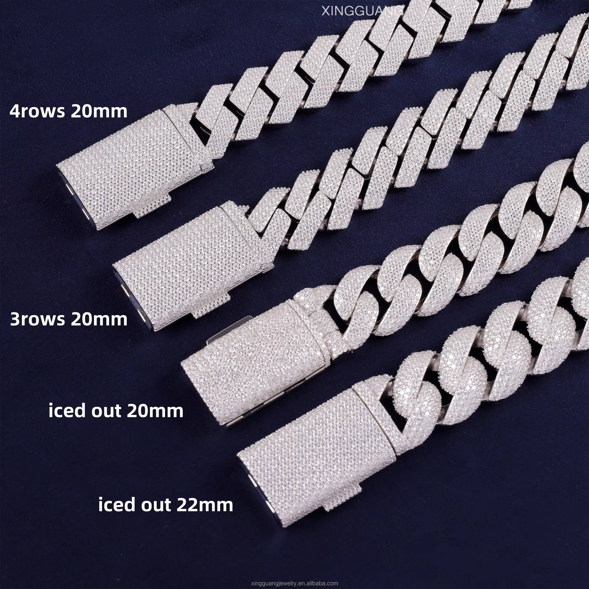 Fine Jewelry Heavy Chain 17mm 20mm 22mm Cuban Link Bracelet Gold Plated Solid Silver Full Iced Out Moissanite Chains for Men