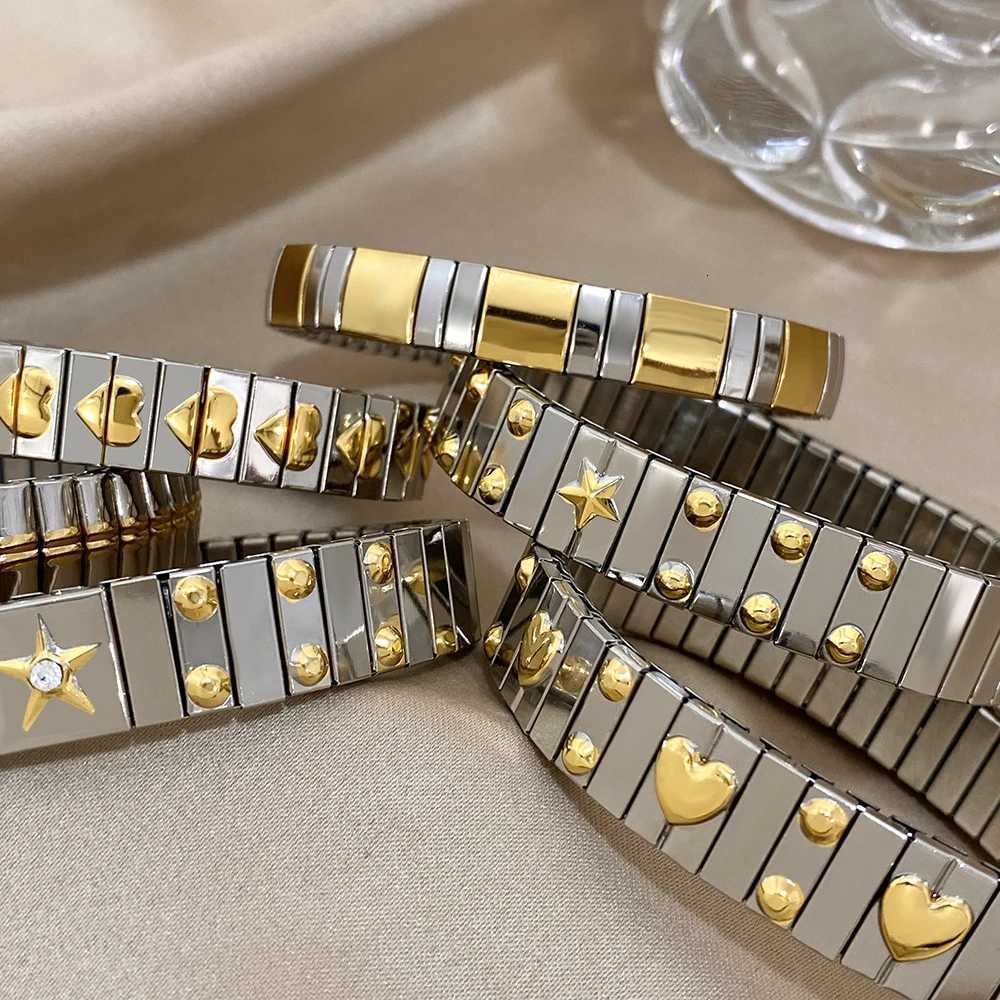 AENSOA Vintage Elasticity Stainless Steel Bangles Bracelet for Women Classic Square Adjustable Wristband Waterproof Bangle X250718