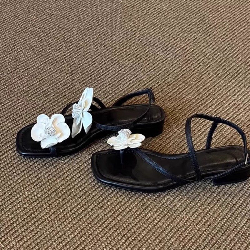 Women's Shoes Flower One Line Sandals Soft Leather Beach Sandals