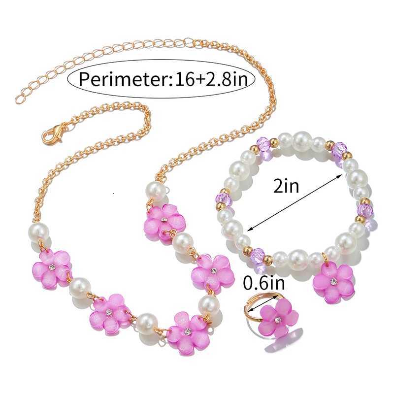 3Pcs/set Flower Charm Chain Necklace with Beads Bracelet Ring Jewelry Set for Girls Daughter Party Birthday Gift X2507181