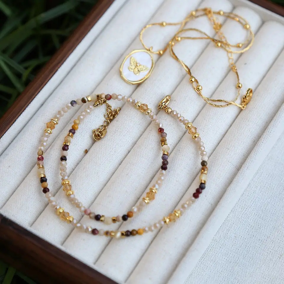 Fashion Summer Jewelry natural Egg yellow stone Beads steel accessories necklace Stacking collarbone chains 250712