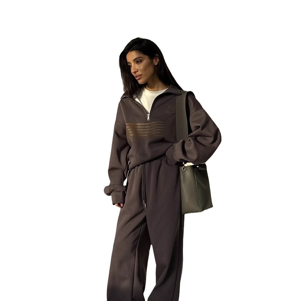 Lazy Sweatshirt Two-Piece Set Casual Turn-Down Collar Half-Zip Bright Color Loose Versatile Sweatshirt Long Pants Spring Autumn 250718