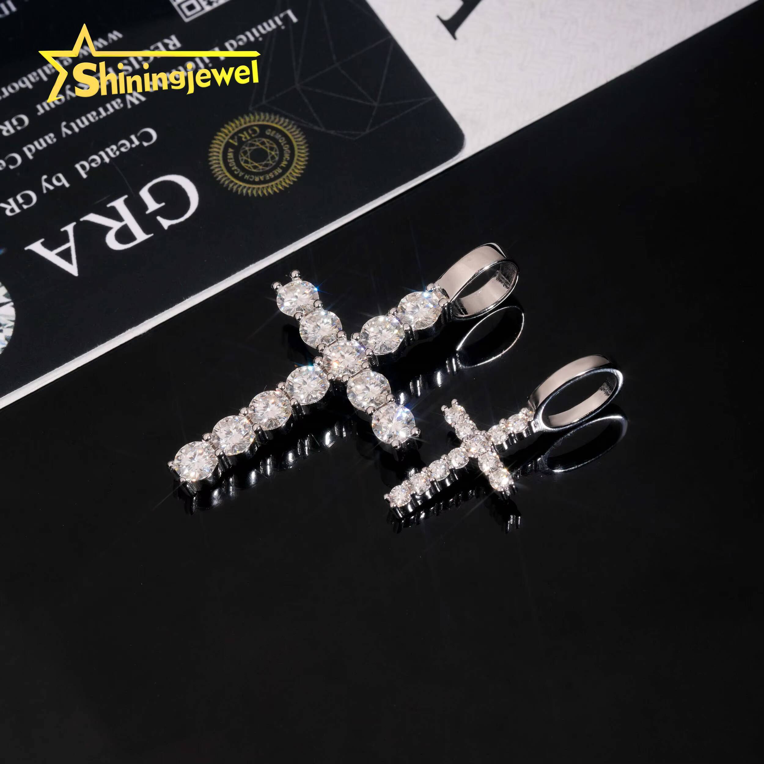 925 Sterling Silver Gold Plated Moissanite Cross Pendant Hip Hop Jewelry Custom Moissanite Pendant for Men Women