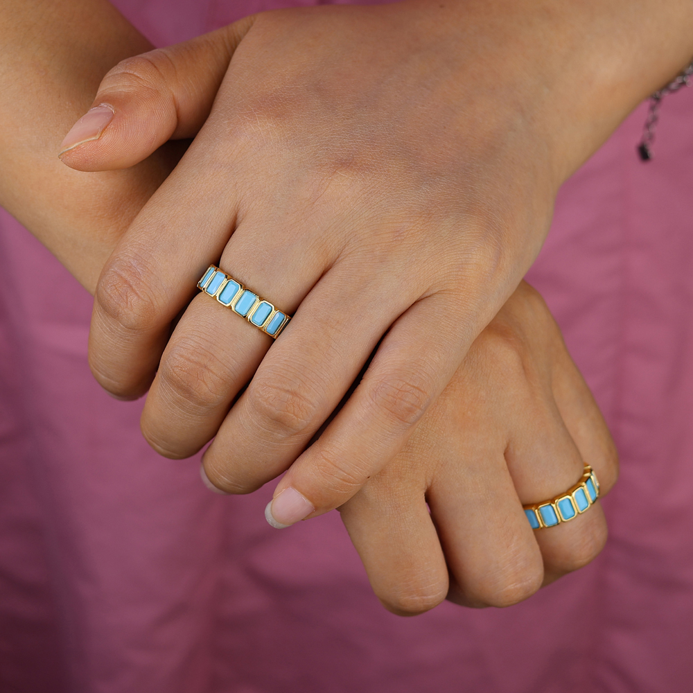sdzstone 2025 New fashion Gold Color Geometry Turquoises Fashion Finger Ring For Women Minimalist New Wedding Aesthetic Ring Jewelry