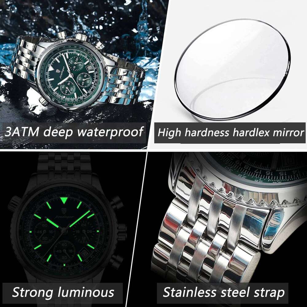 Watches For Men Date Chronograph Stainless Steel Man Waterproof Luminous Sport Military Men's Quartz Watch free shipping