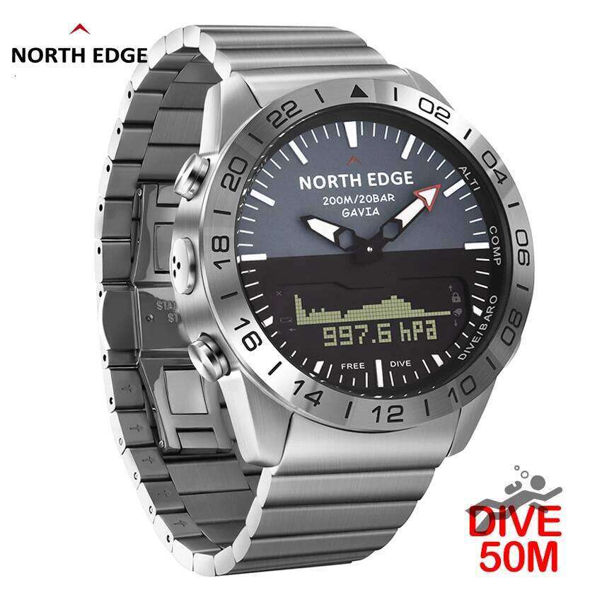 NORTH EDGE Mens Dive Watch Military Army Full Steel Smartwatch Compass Altimeter Barometer Digital Clock Waterproof 200m free shipping