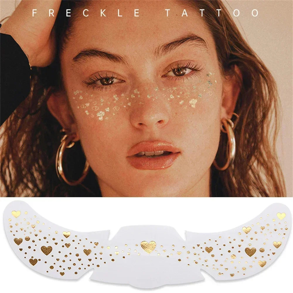 6pcs Stamping Freckles Makeup Patches Metallic Radiation Golden Silver Temporary Tattoo Stickers Face 250714
