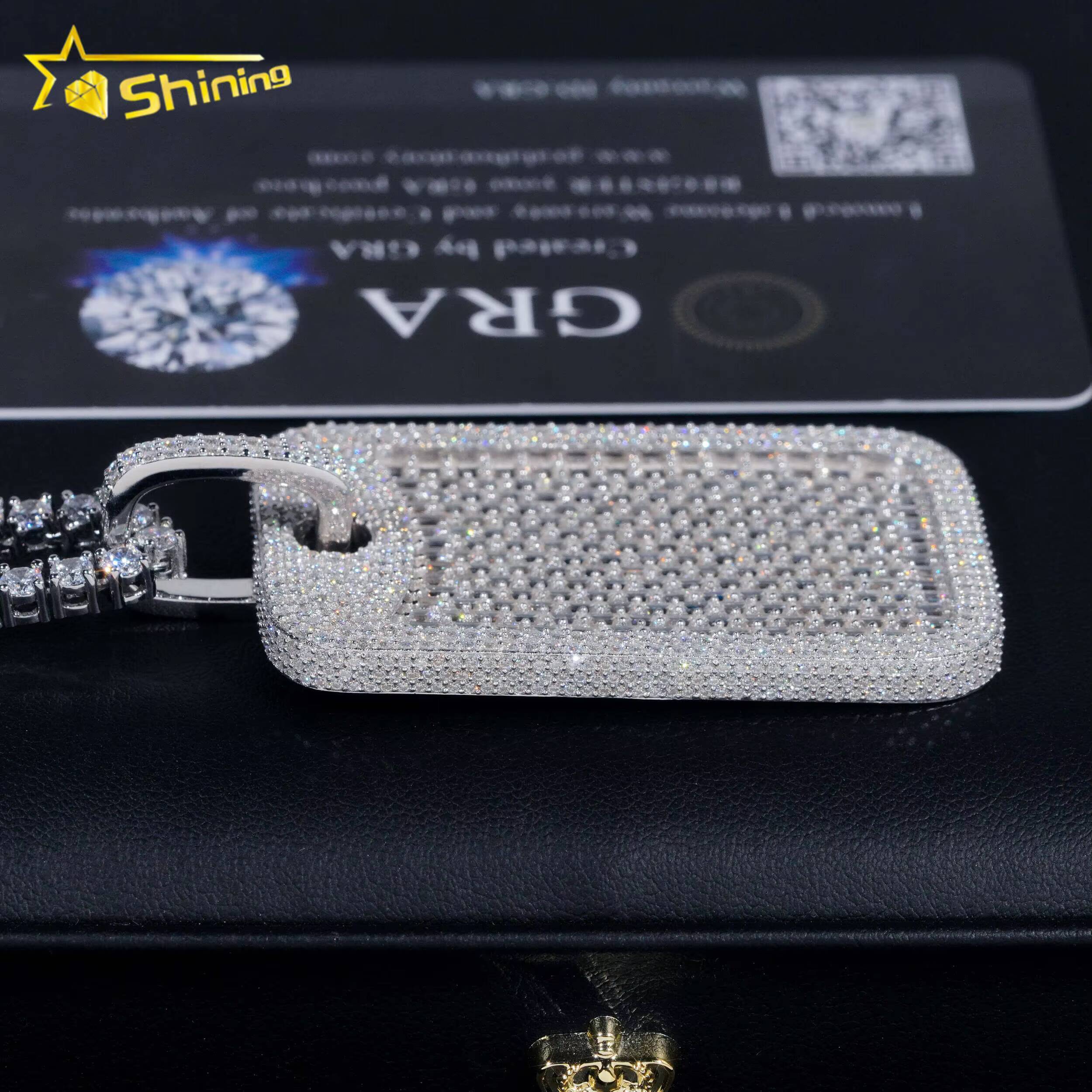 Baguette Moissanite Tag Pendant Hip Hop Fashion Vvs Moissanite Diamond Fully Iced Out Pendant Fine Jewelry New Arrivals