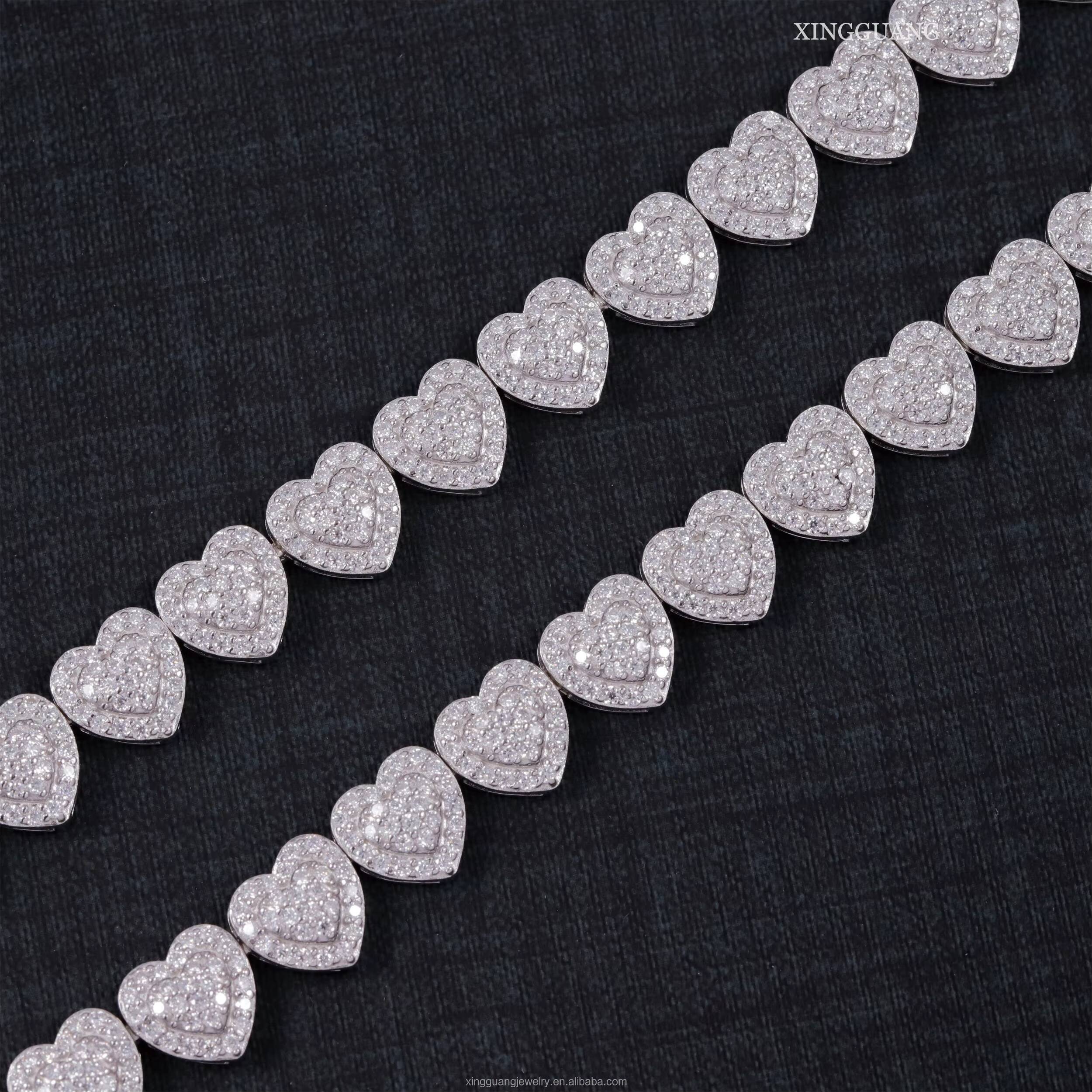 GRA Pass Diamond Tester Moissanite Necklace 10mm S925 Silver VVS Moissanite iced out Diamond Heart Shape Cuban Link Chain