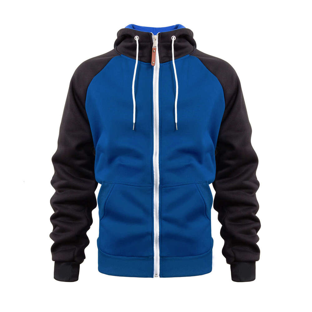 European Size Men's Color Block Hooded Sweatshirt Casual Fashion Contrast Raglan Sleeve Sports Cardigan Jacket Top B5