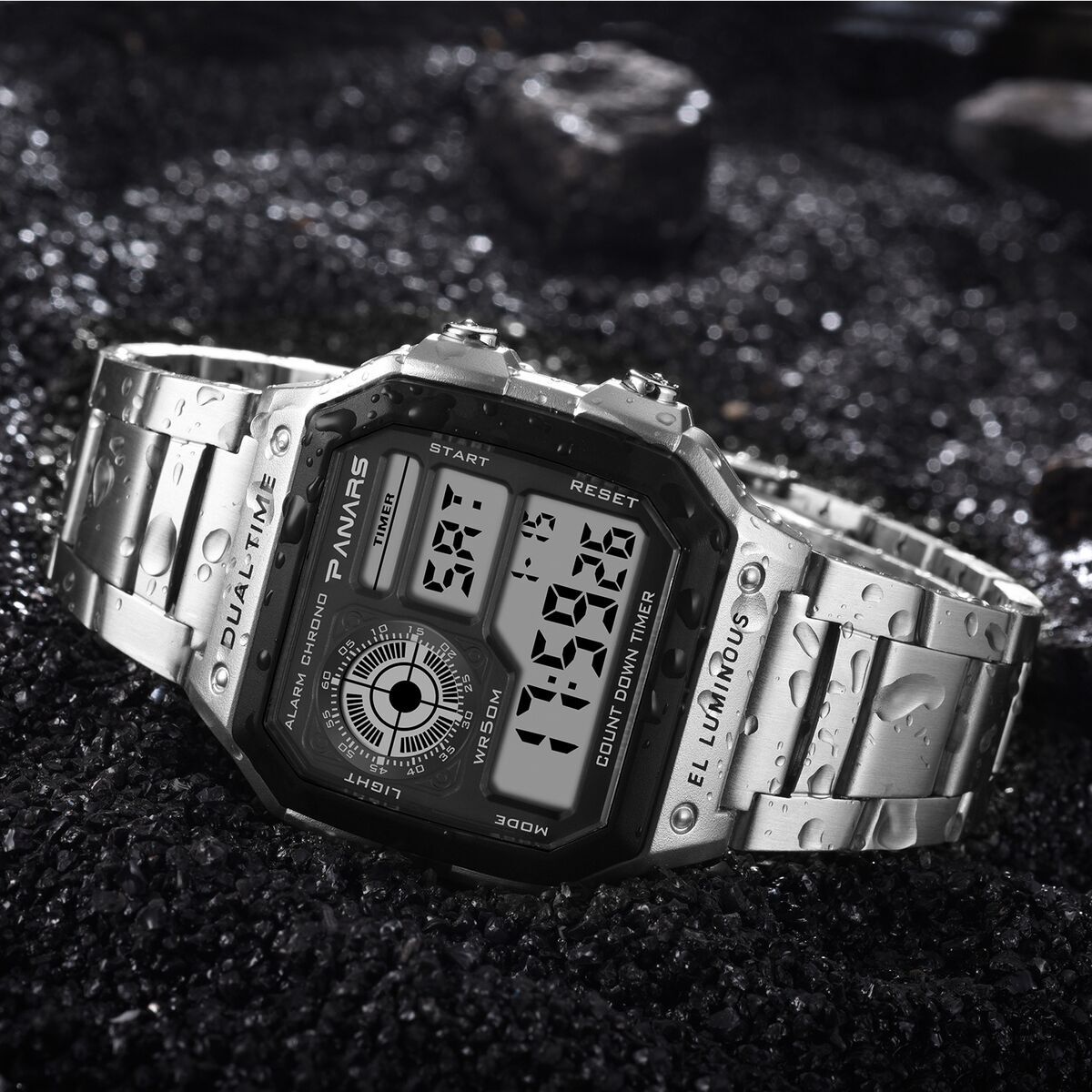 Square Classic Retro Waterproof Multi functional Sports Electronic Watch Square Fashion Electronic Watch Same Style Luminous Alloy Watch