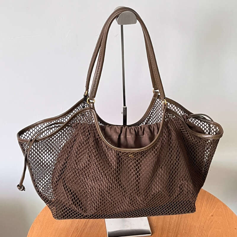 Leather Bag Bucket Bag Tote Bag New Woven Mesh Hollow Handbag Tote For Women Large Capacity Vacation Lazy Shoulder Bag