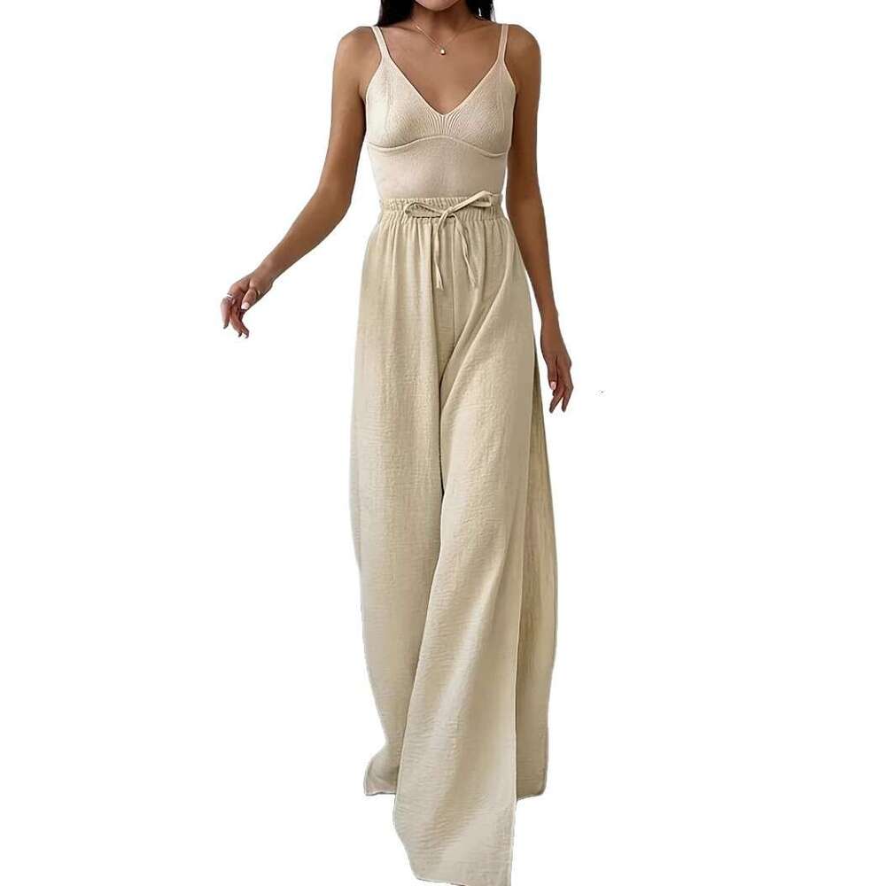 New Style Apricot Wide-Leg Side Slit Design Women's Casual Pants B5