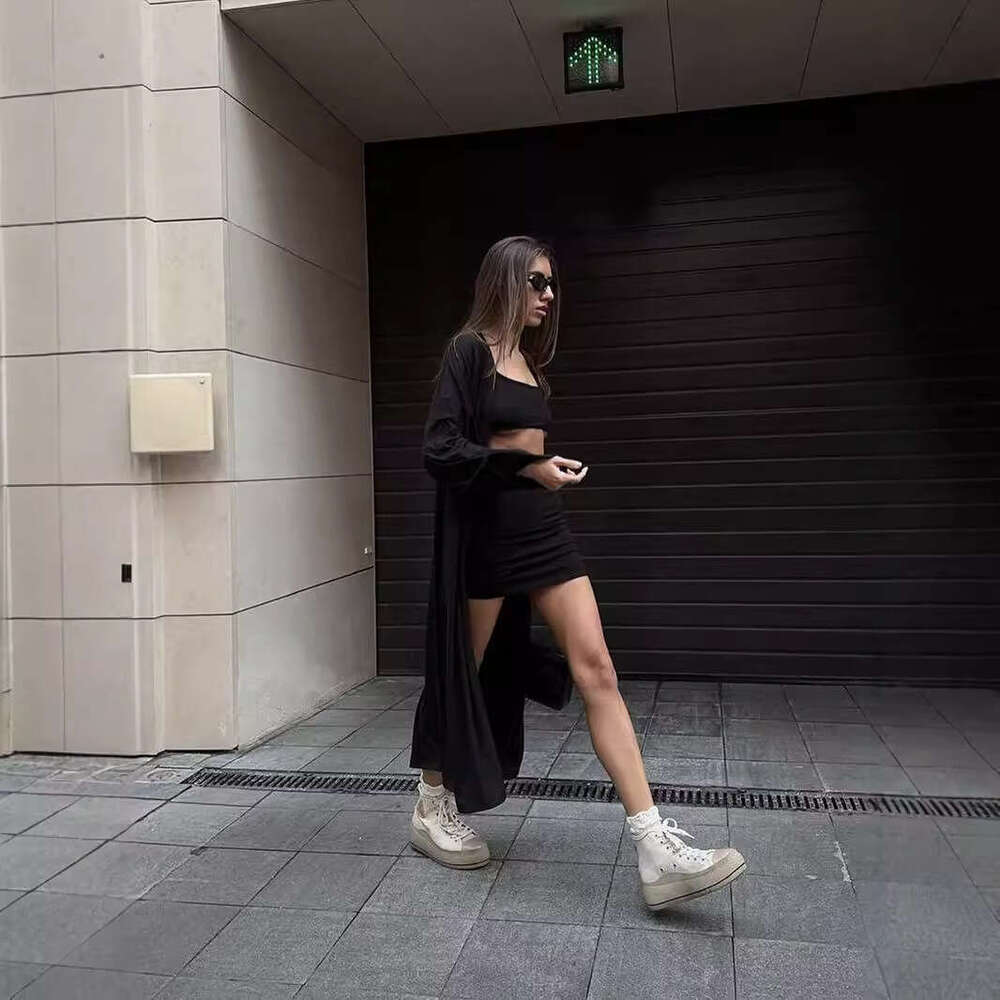 Ins Style Loose Long Cardigan For Women With Camisole And Short Skirt Three-Piece Set B5