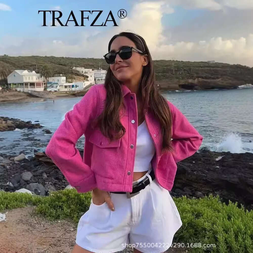 TRAFZA Autumn New Women's Casual Soft Shirt Woolen Coat Top B5