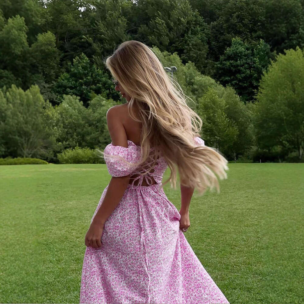 Off-Shoulder Floral Summer New Sexy Split Slim Fit Elegant Long Dress B5