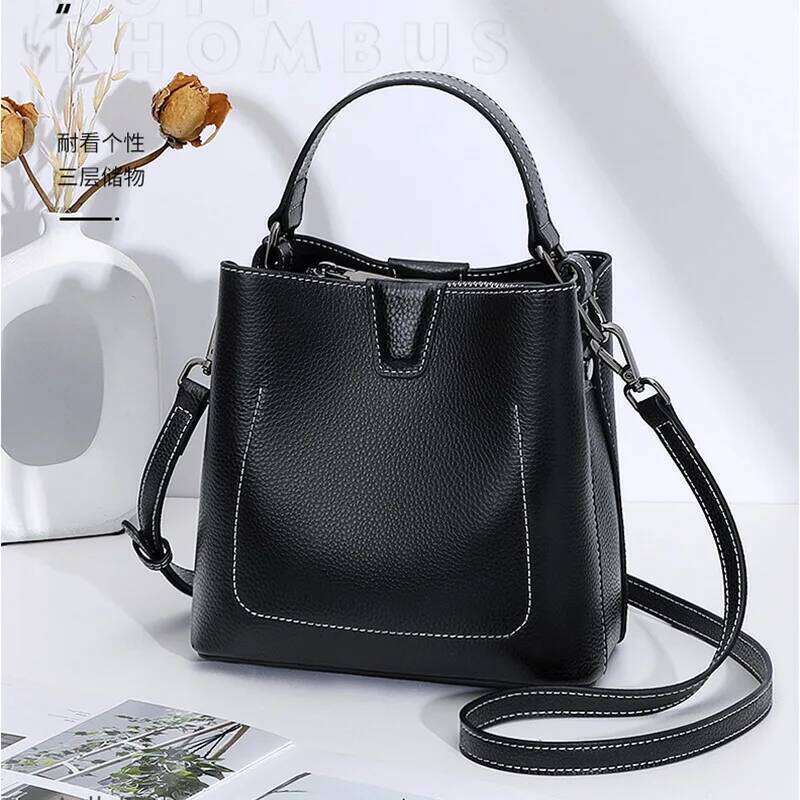 2025 Genuine Leather Women's bucket Fashionable Large Capacity Shoulder Bag design cowhide Versatile Crossbody bag