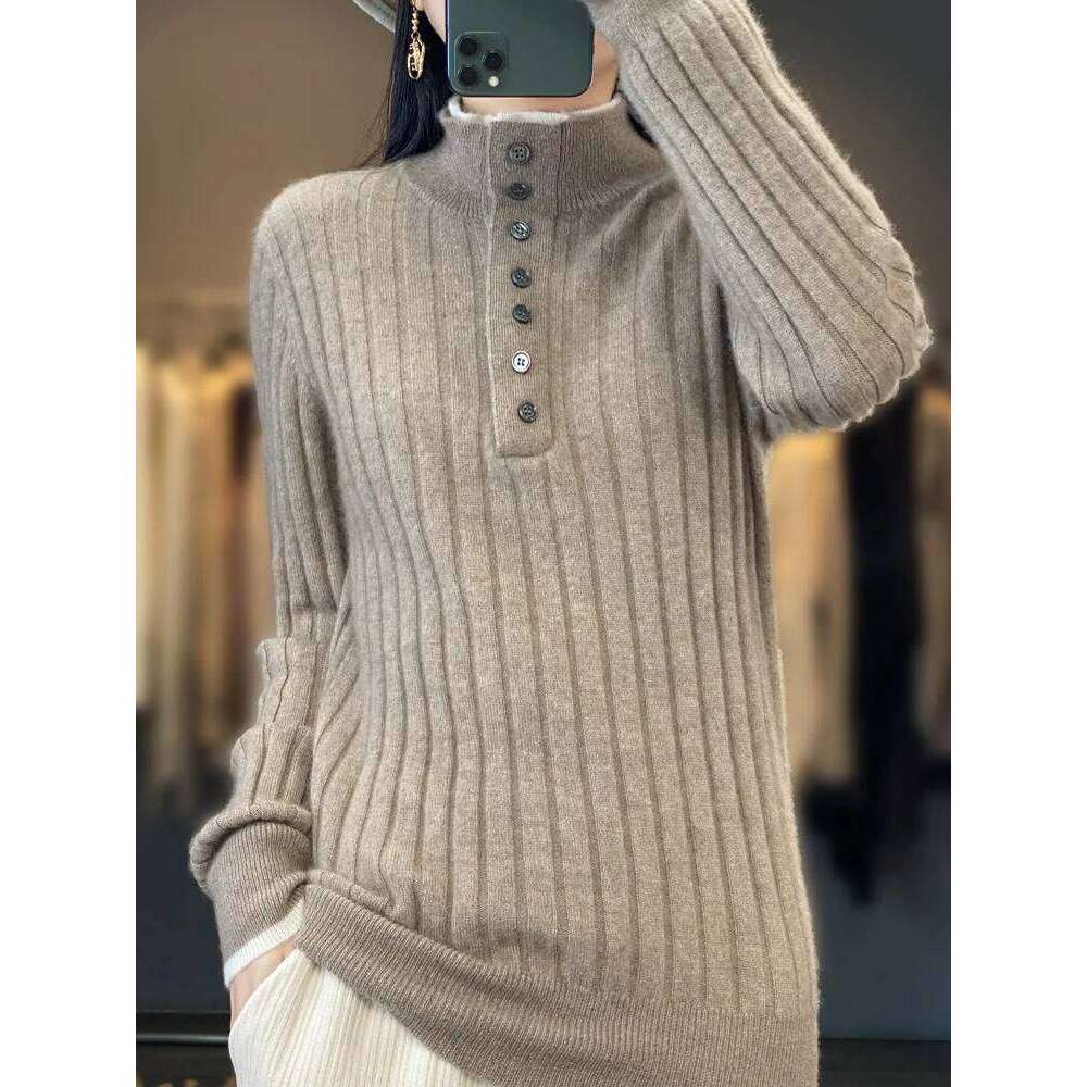 Long Sleeve Jumper 2023 Fashion 100% Merino Wool Tops Women Sweater Turtleneck Autumn Winter Clothing Thick Jerseys Knitwear MDNG