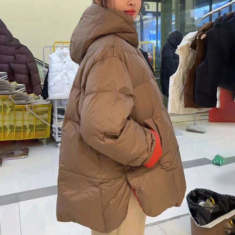 Schinteon Women Jacket Casual Loose Over Size Warm Autumn Winter Outwear White Duck Down With Hood Fashion Coat 2024 New MDNG